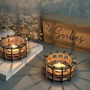 Handmade Wooden Candle Holder Cylindrical Hollow Tea Light Holder Vintage Home Decor Festive Atmosphere