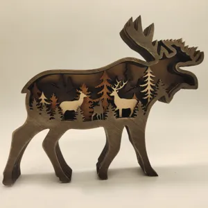 Figurine d'élan en bois sculpté forêt faune décoration de maison ornement détail