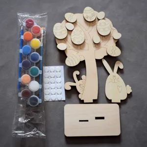 Ensemble de bricolage d'œufs d'arbre de lapin de peinture en bois de Pâques pour enfants cadeau.