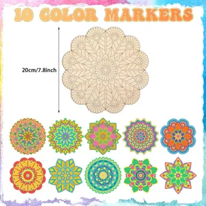 DIY tranche en bois mandala inachevee cercle mur decor peinture artisanat 20cm 10 couleurs.