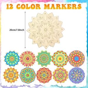 Tranche de mandala en bois brut decoration murale DIY 20cm avec option de marqueurs
