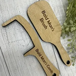 Hölzerne Glatzkopf Bürste und Kamm Neuheit lustiges Geschenk Set für Männer Holz Handwerk