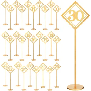 Wooden Table Number Cards Gold Hollow Number Signs With Round Base Boxwood For Wedding Party Banquet Table Decor