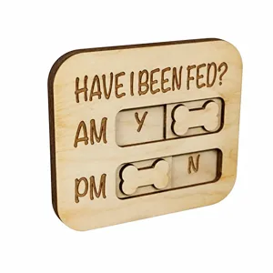 Wooden cat dog pet feeding reminder board sign with sliding tracker for daily pet care use