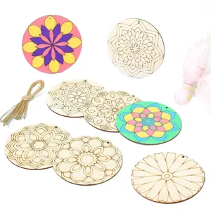 Tranches de mandala en bois brut avec ficelle pour loisirs créatifs, décorations suspendues.