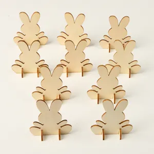 DIY wooden Easter bunny cutouts with stands, blank craft wood slices for painting and kids decor.