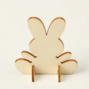 Wooden Easter bunny cutout detail view, smooth DIY blank wood slice for painting and craft projects.