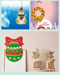 Detalle de tabla de pintura de madera DIY de Navidad, adorno de animal para niños arte