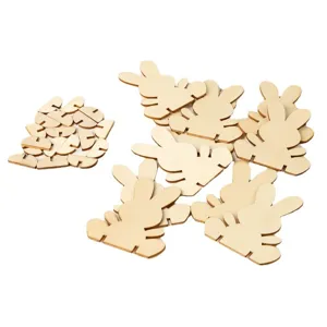 Unfinished wooden bunny craft set for kids DIY Easter party decoration and creative painting.