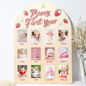 Tableau photo jalon premier année en bois pour bébé décoration de fête d'anniversaire mémorable.