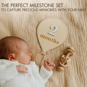 Wooden baby milestone card balloon shaped photo prop newborn monthly memory keepsake set