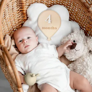Wooden balloon baby milestone card, monthly age photo prop for newborn babies and infant records.