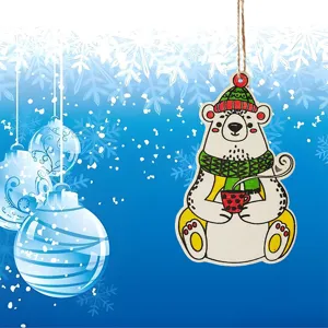Navidad DIY madera tablero pintura adorno colgante lindo oso polar dibujos animados decor