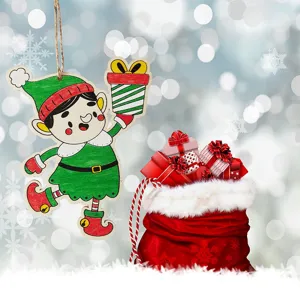 Decoracion de Navidad de madera con adorno colgante de duende y bolsa de regalos fiesta