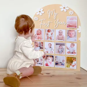 Bebe premiere annee jalon photo tableau en bois mensuel affichage pour anniversaire