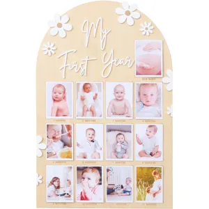 Tableau photo en bois pour premier anniversaire de bébé, cadre d'affichage des jalons mensuels.