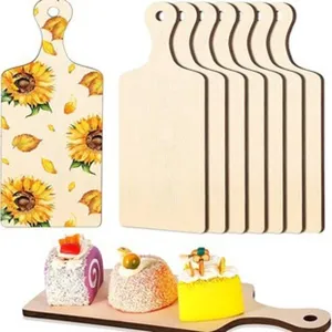 Planches à découper en bois vierges avec poignée, tranches en bois tournesol DIY pour décoration.