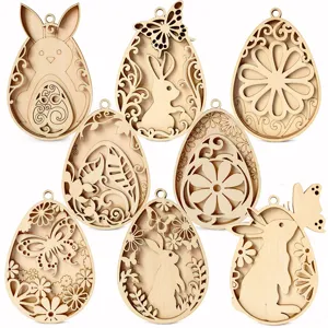 Pâques Ornements Suspendus en Bois Lapin Œuf Découpe au Laser Artisanat Creux Peinture DIY Décoration de Fête Décoration Maison