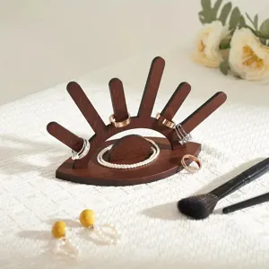 Wooden Ring Holder Jewelry Display Stand Creative Eye Shape Desktop Organizer Modern Wood Craft Home Decor