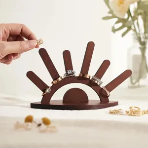 Wooden ring display stand creative jewelry organizer sunrise holder for home retail showcase