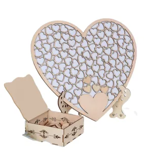 Libro de visitas de boda de madera corazón marco con caja de almacenamiento y soporte.