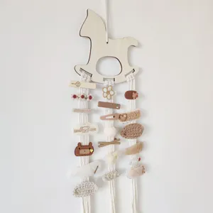 Nordic wooden rocking horse hair clip organizer wall hanging cute kids accessories holder