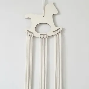 Wooden rocking horse hairpin headband storage organizer macrame wall hanging DIY accessory pack