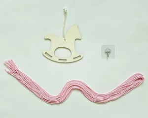 Wooden rocking horse DIY storage pendant detail, handmade hair clip accessory parts.