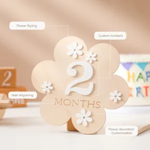 Wooden Baby Milestone Cards Flower Monthly Growth Record Set Newborn Photography Props Nursery Decor Gift