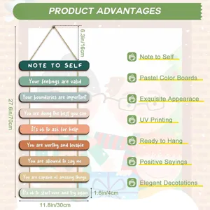 Wooden hanging sign with positive daily affirmation quotes, wall decor plaque for home.
