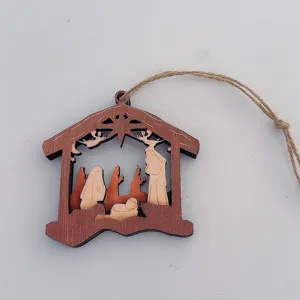 Wooden Jesus Nativity Christmas Ornament Hanging Stable Decor Holiday Gift Souvenir 1pc