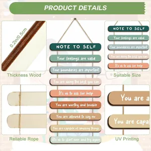Wooden hanging sign detail showing thickness, strong rope and clear UV printing quality.
