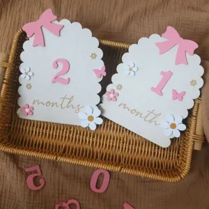 Wooden baby milestone cards newborn month photo props wooden monthly number plaques