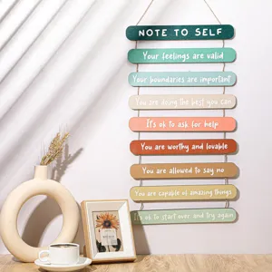 Wooden hanging wall sign with positive motivational quotes and colorful slats for room decor