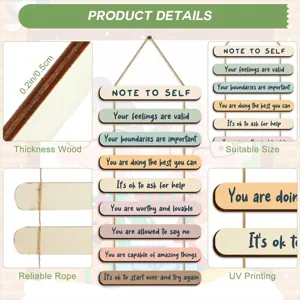 Wooden hanging sign detail showcasing 0.2in thickness, sturdy rope, and clear UV printing.