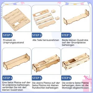 Caja de regalo de madera para dinero y chocolate con instrucciones de montaje fáciles.