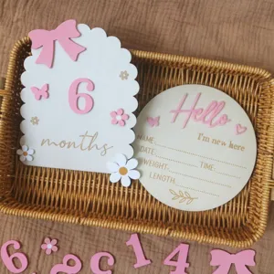 Wooden baby milestone cards newborn monthly tracker photography props name sign decor.