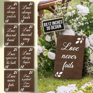 Wooden wedding place cards with romantic love quotes, perfect for rustic table decor and banquets.