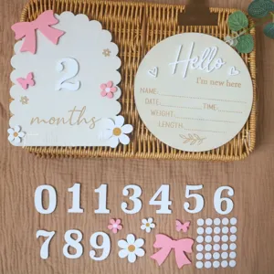 Wooden baby monthly milestone disc newborn announcement sign photography props set for newborn growth.