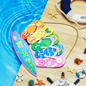Hawaiian style wooden flip flop welcome sign summer beach door hanging wall decor for home