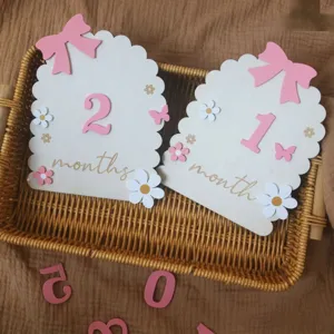Wooden Baby Milestone Cards Newborn Monthly Growth Record Photo Props Infant Photography Props Nursery Decor