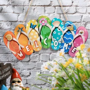 Hawaiian style wooden flip-flop welcome hanging sign for front door and yard wall decoration.