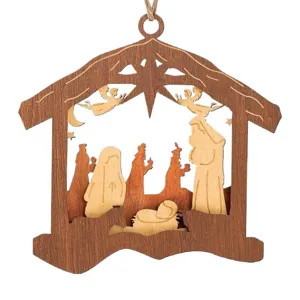 Wooden Christmas Nativity Scene Hanging Ornament Holiday Tree Decoration Gift Item