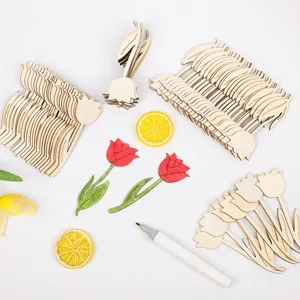 Tranches de tulipes en bois brut a peindre loisirs creatifs bricolage decoration pour enfants