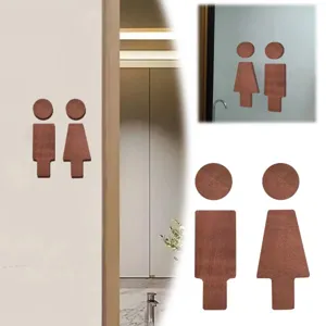 Wooden Restroom Sign Set Toilet Wall Decor Men And Women Bathroom Door Plaque Home Hotel Office Decor