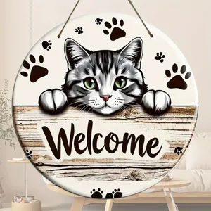 Cute cat wooden hanging sign door decoration rustic animal sign for home decor wall art