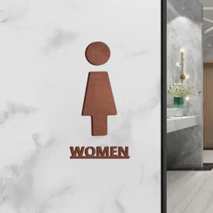 Wooden women restroom sign wall decor, brown bathroom door sign and stylish home decoration.
