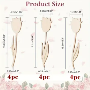 Découpes de Tulipes en Bois Bricolage Vierge Tranches de Bois Fleurs Non Finies 4Pcs