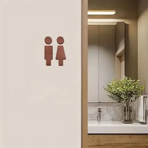 Wooden toilet sign set for bathroom wall decor, rustic men and women restroom sign for home.