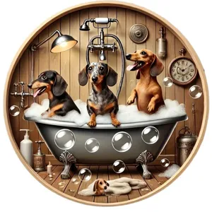 Dachshund wooden wall sign cute dog bathroom decor vintage animal hanging plaque art